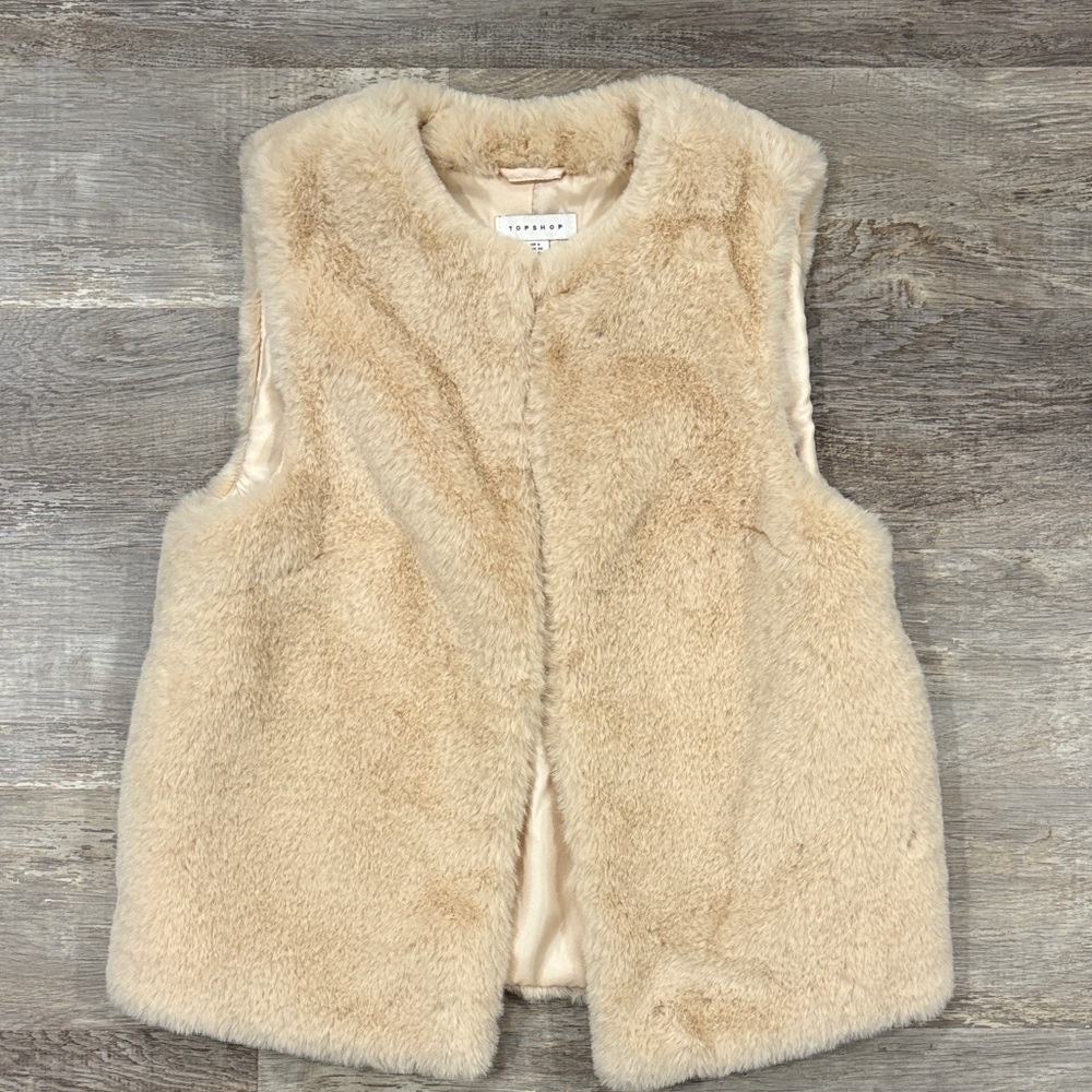 Topshop Women's Cream Faux Fur Vest